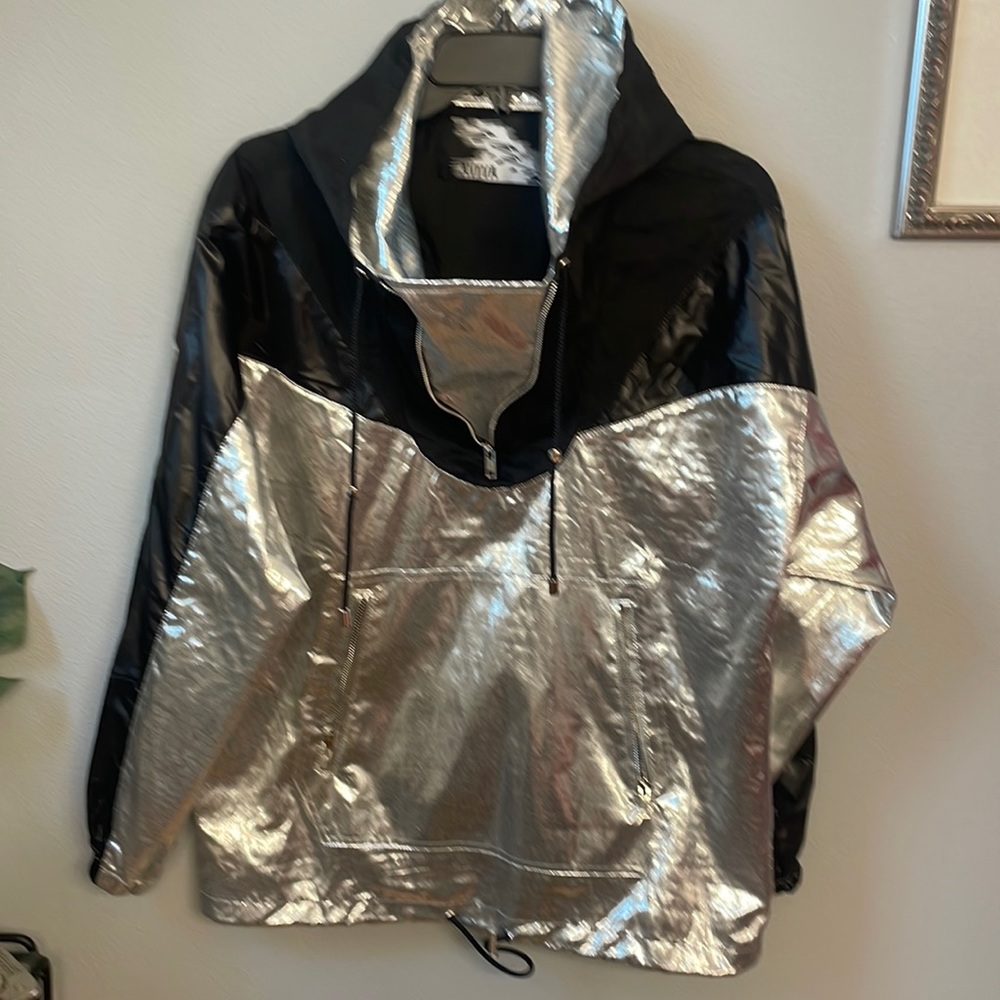 Packable Metallic Silver And Black Pullover Jacket - image 1